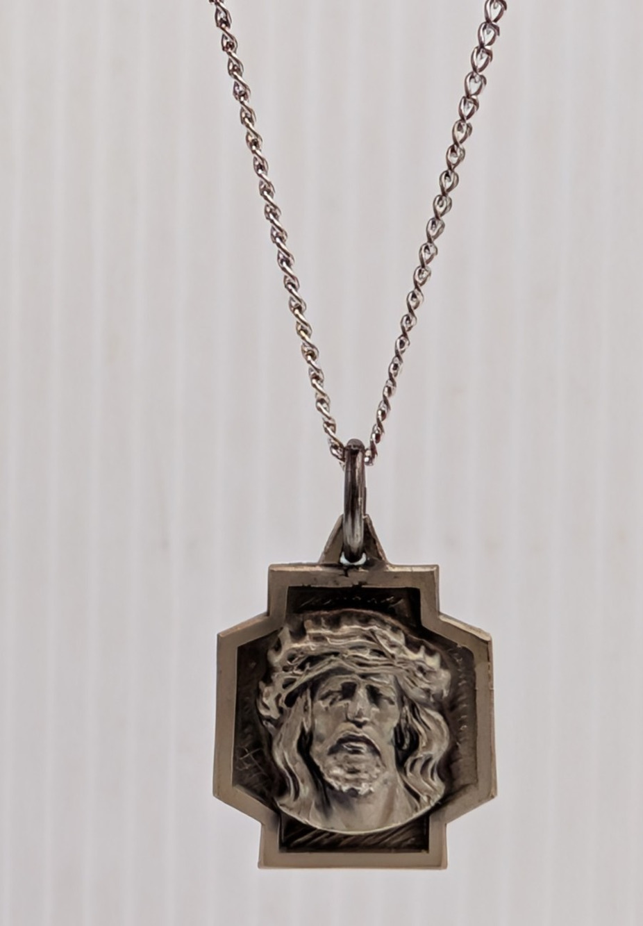 Vintage Sterling Silver Jesus Christ Face Head Pendant & Necklace Chain Set 18"